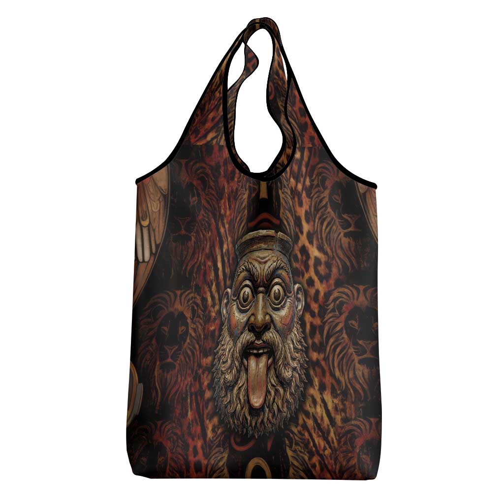 Bes Ancient Egyptian Grocery Bag with Leopard Print Ankh and Eye of Horus Egyptian Deity Tribute - African Pride