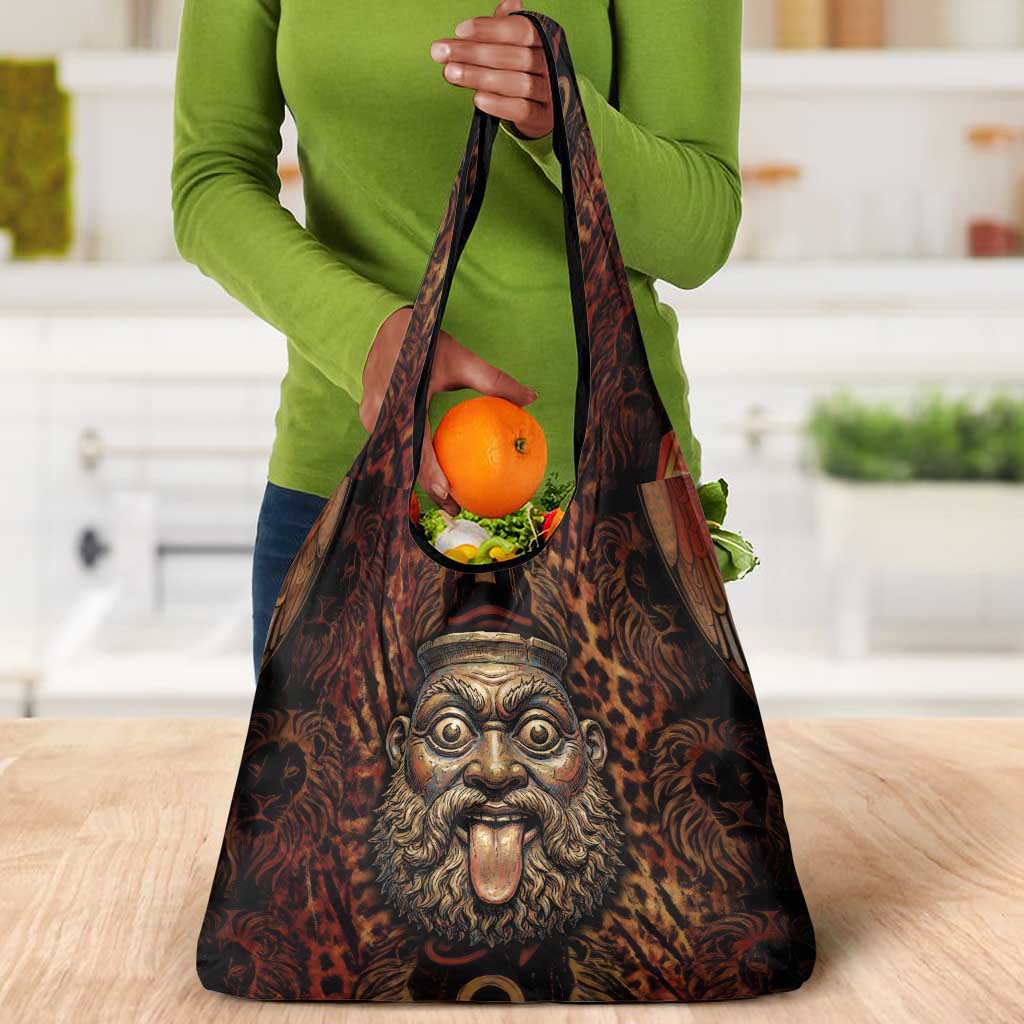 Bes Ancient Egyptian Grocery Bag with Leopard Print Ankh and Eye of Horus Egyptian Deity Tribute - African Pride