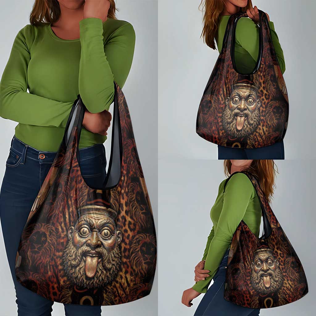 Bes Ancient Egyptian Grocery Bag with Leopard Print Ankh and Eye of Horus Egyptian Deity Tribute - African Pride