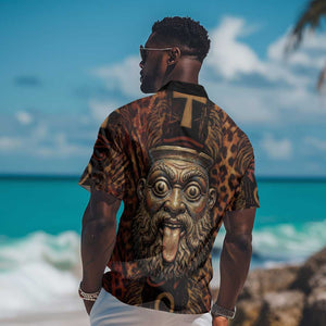 Bes Ancient Egyptian Hawaiian Shirt with Leopard Print Ankh and Eye of Horus Egyptian Deity Tribute - African Pride