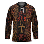 Bes Ancient Egyptian Hockey Jersey with Leopard Print Ankh and Eye of Horus Egyptian Deity Tribute - African Pride