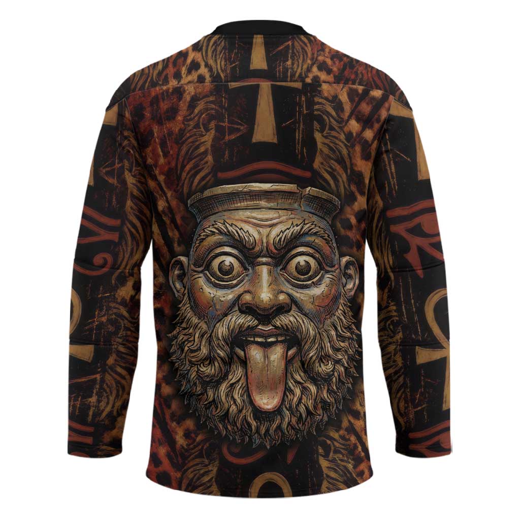Bes Ancient Egyptian Hockey Jersey with Leopard Print Ankh and Eye of Horus Egyptian Deity Tribute - African Pride