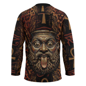 Bes Ancient Egyptian Hockey Jersey with Leopard Print Ankh and Eye of Horus Egyptian Deity Tribute - African Pride