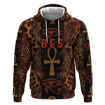 Bes Ancient Egyptian Hoodie with Leopard Print Ankh and Eye of Horus Egyptian Deity Tribute - African Pride