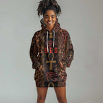 Bes Ancient Egyptian Hoodie Dress with Leopard Print Ankh and Eye of Horus Egyptian Deity Tribute - African Pride