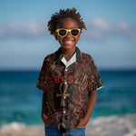 Bes Ancient Egyptian Kid Hawaiian Shirt with Leopard Print Ankh and Eye of Horus Egyptian Deity Tribute - African Pride
