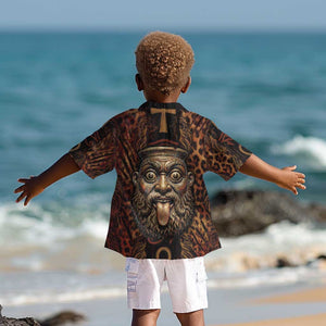 Bes Ancient Egyptian Kid Hawaiian Shirt with Leopard Print Ankh and Eye of Horus Egyptian Deity Tribute - African Pride
