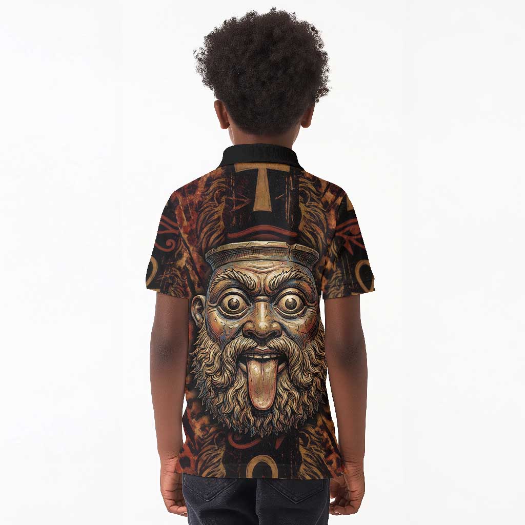 Bes Ancient Egyptian Kid Polo Shirt with Leopard Print Ankh and Eye of Horus Egyptian Deity Tribute - African Pride
