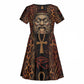 Bes Ancient Egyptian Kid Short Sleeve Dress with Leopard Print Ankh and Eye of Horus Egyptian Deity Tribute - African Pride