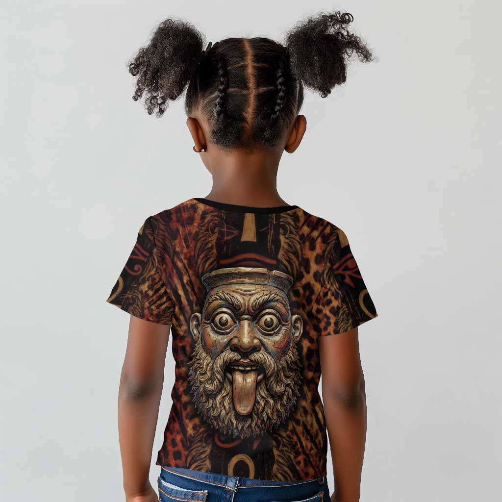 Bes Ancient Egyptian Kid T shirt with Leopard Print Ankh and Eye of Horus Egyptian Deity Tribute - African Pride