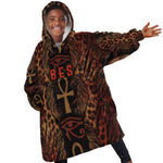 Bes Ancient Egyptian Kid Wearable Blanket Hoodie with Leopard Print Ankh and Eye of Horus Egyptian Deity Tribute - African Pride