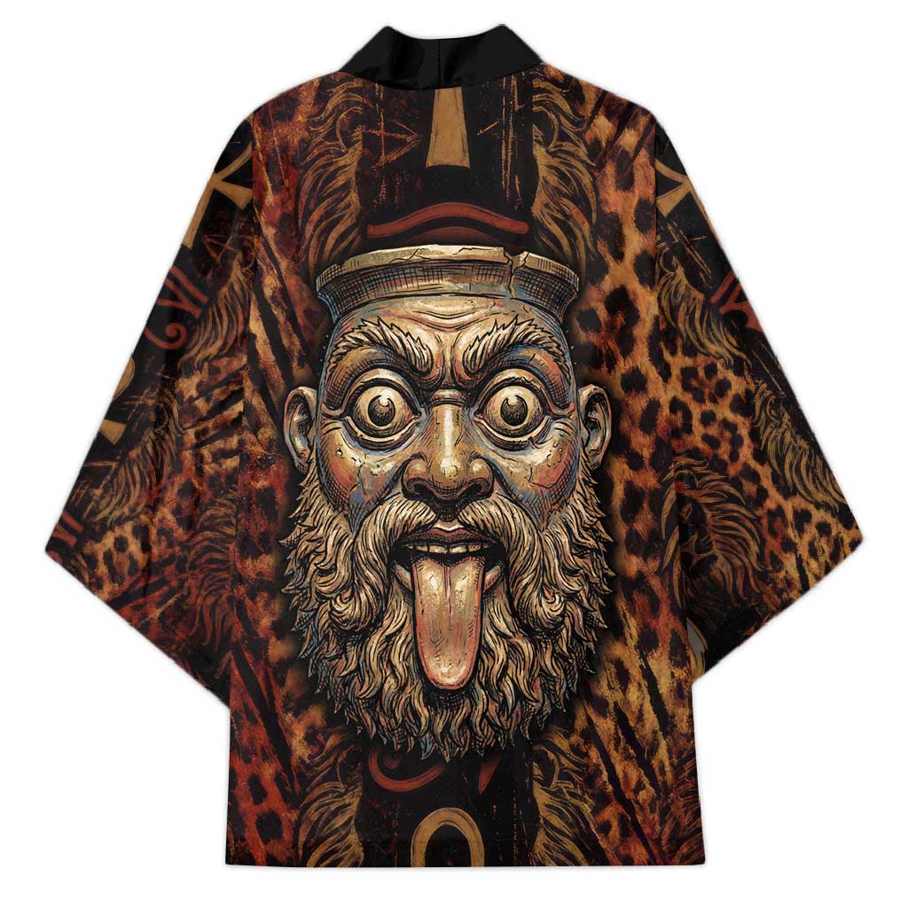 Bes Ancient Egyptian Kimono with Leopard Print Ankh and Eye of Horus Egyptian Deity Tribute - African Pride