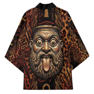 Bes Ancient Egyptian Kimono with Leopard Print Ankh and Eye of Horus Egyptian Deity Tribute - African Pride