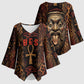 Bes Ancient Egyptian Kimono Sleeve Blouse with Leopard Print Ankh and Eye of Horus Egyptian Deity Tribute - African Pride