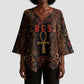 Bes Ancient Egyptian Kimono Sleeve Blouse with Leopard Print Ankh and Eye of Horus Egyptian Deity Tribute - African Pride