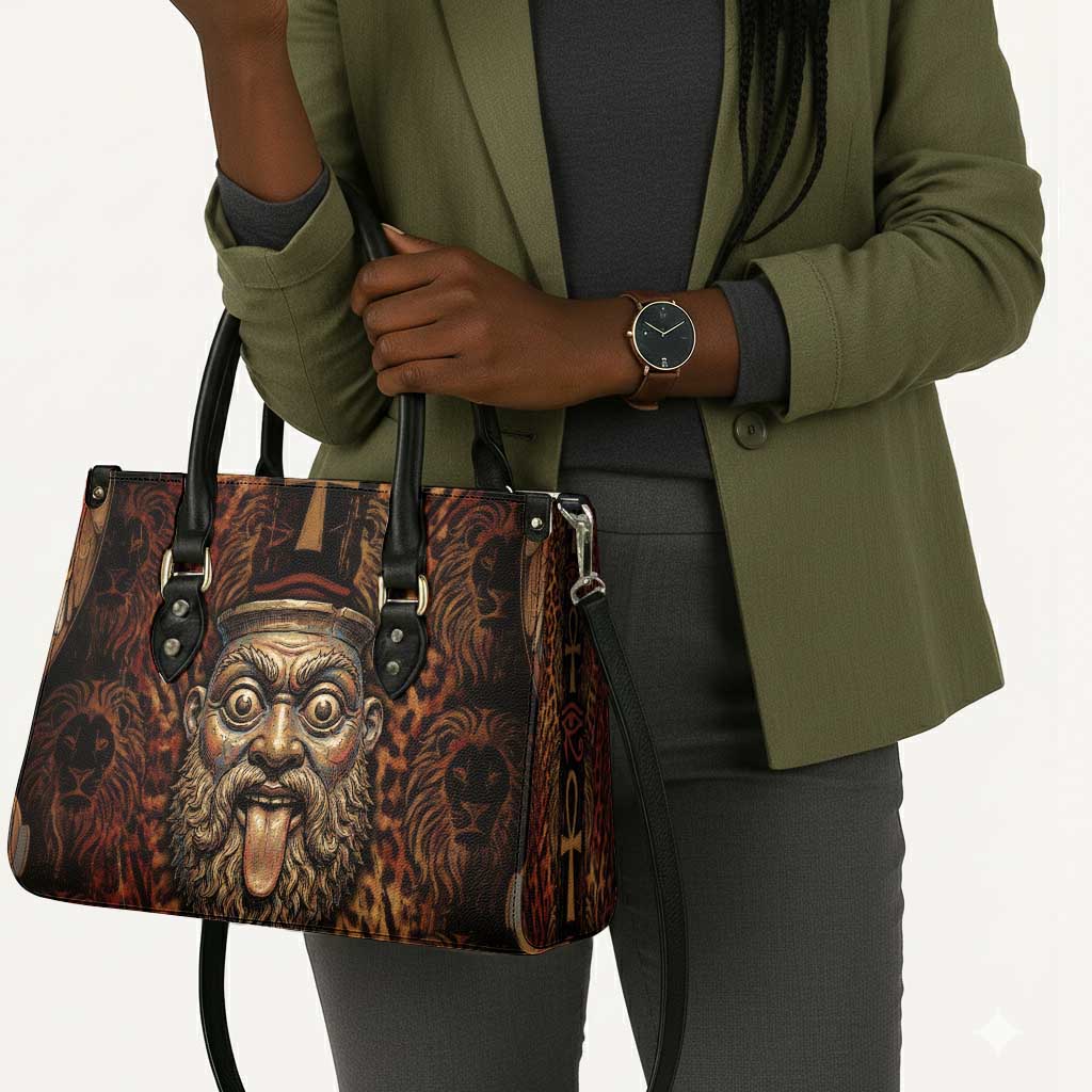 Bes Ancient Egyptian Leather Bag with Leopard Print Ankh and Eye of Horus Egyptian Deity Tribute - African Pride