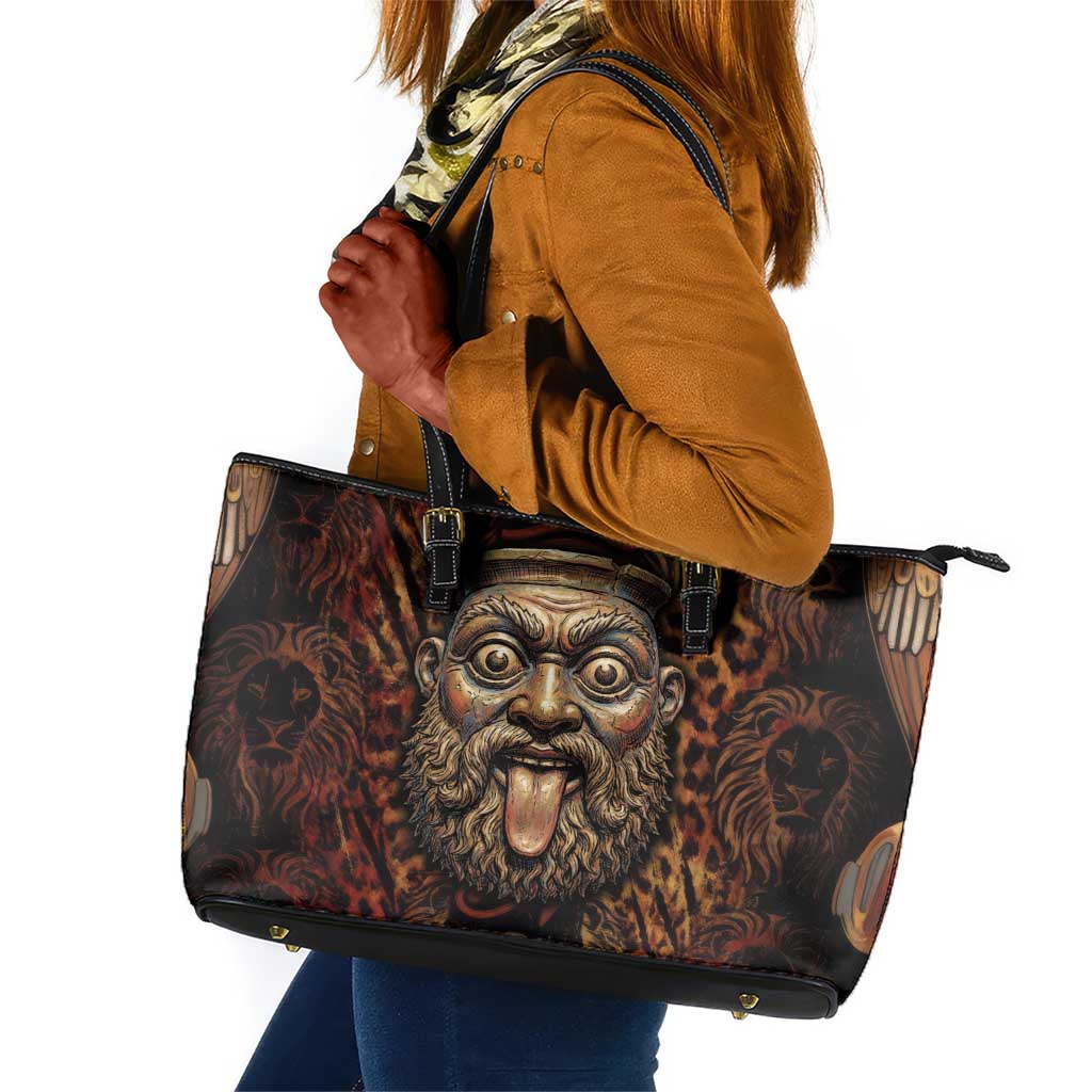 Bes Ancient Egyptian Leather Tote Bag with Leopard Print Ankh and Eye of Horus Egyptian Deity Tribute - African Pride