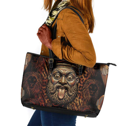 Bes Ancient Egyptian Leather Tote Bag with Leopard Print Ankh and Eye of Horus Egyptian Deity Tribute - African Pride