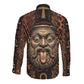 Bes Ancient Egyptian Long Sleeve Button Shirt with Leopard Print Ankh and Eye of Horus Egyptian Deity Tribute - African Pride