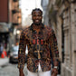 Bes Ancient Egyptian Long Sleeve Button Shirt with Leopard Print Ankh and Eye of Horus Egyptian Deity Tribute - African Pride
