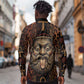 Bes Ancient Egyptian Long Sleeve Button Shirt with Leopard Print Ankh and Eye of Horus Egyptian Deity Tribute - African Pride