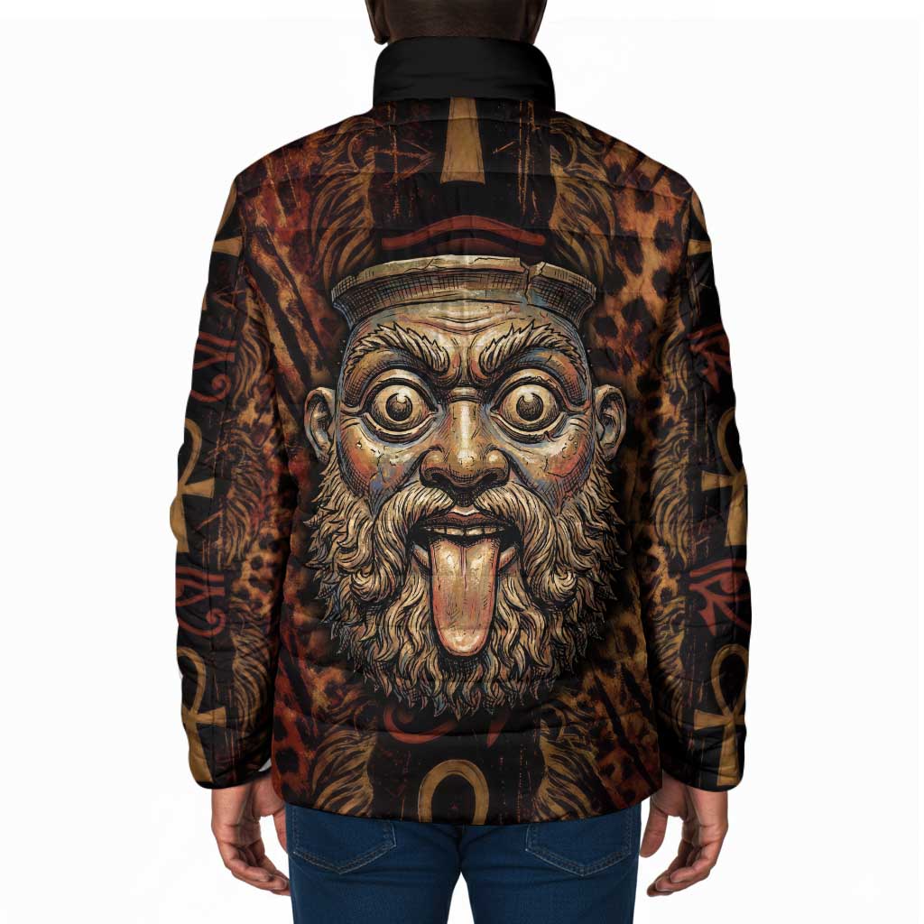 Bes Ancient Egyptian Padded Jacket with Leopard Print Ankh and Eye of Horus Egyptian Deity Tribute - African Pride