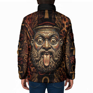 Bes Ancient Egyptian Padded Jacket with Leopard Print Ankh and Eye of Horus Egyptian Deity Tribute - African Pride