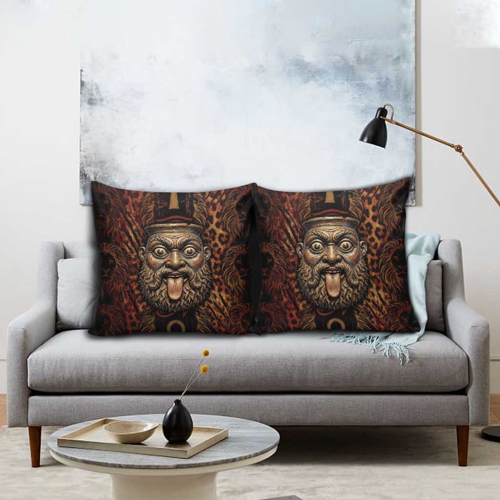 Bes Ancient Egyptian Pillow Cover with Leopard Print Ankh and Eye of Horus Egyptian Deity Tribute - African Pride