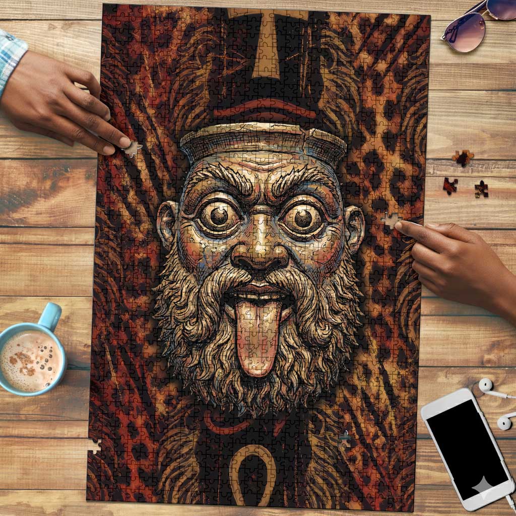 Bes Ancient Egyptian Puzzle with Leopard Print Ankh and Eye of Horus Egyptian Deity Tribute - African Pride