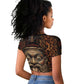 Bes Ancient Egyptian Raglan Cropped T shirt with Leopard Print Ankh and Eye of Horus Egyptian Deity Tribute - African Pride