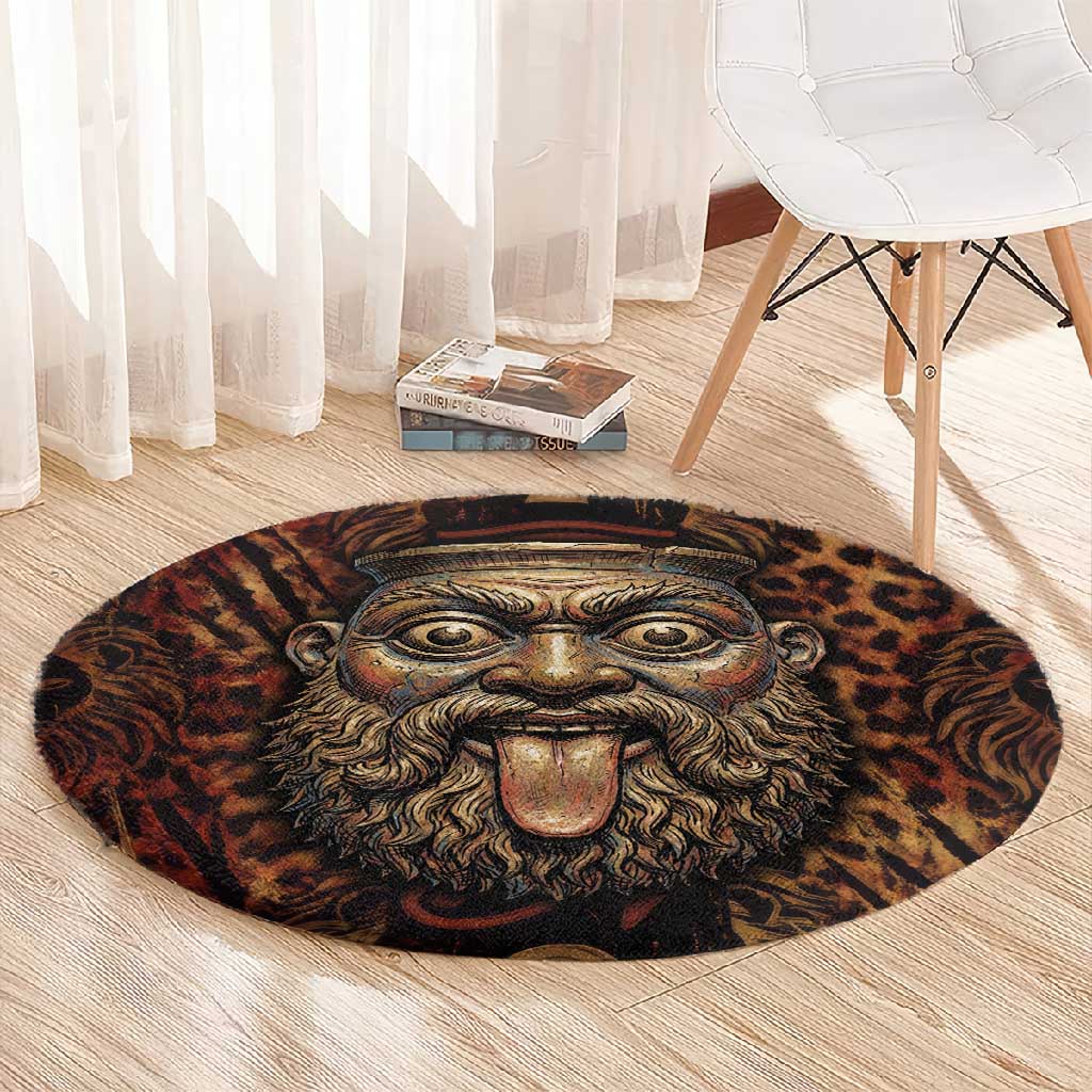 Bes Ancient Egyptian Round Carpet with Leopard Print Ankh and Eye of Horus Egyptian Deity Tribute - African Pride