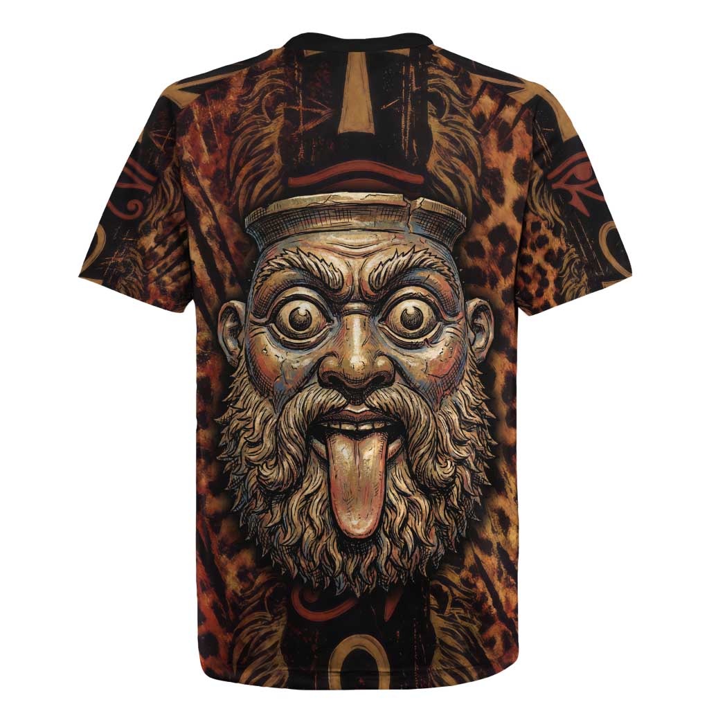 Bes Ancient Egyptian Rugby Jersey with Leopard Print Ankh and Eye of Horus Egyptian Deity Tribute - African Pride