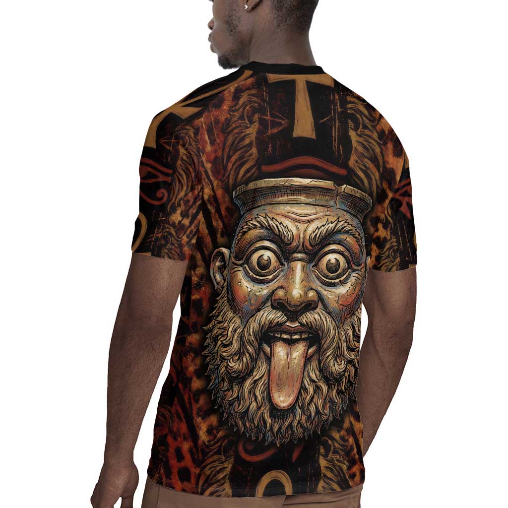 Bes Ancient Egyptian Rugby Jersey with Leopard Print Ankh and Eye of Horus Egyptian Deity Tribute - African Pride