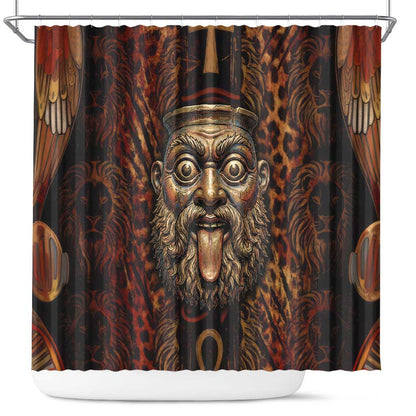 Bes Ancient Egyptian Shower Curtain with Leopard Print Ankh and Eye of Horus Egyptian Deity Tribute - African Pride