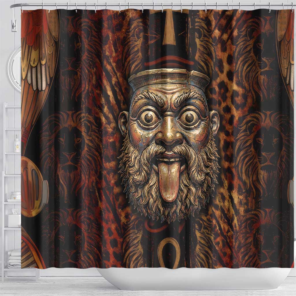 Bes Ancient Egyptian Shower Curtain with Leopard Print Ankh and Eye of Horus Egyptian Deity Tribute - African Pride