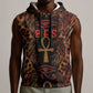 Bes Ancient Egyptian Sleeveless Hoodie with Leopard Print Ankh and Eye of Horus Egyptian Deity Tribute - African Pride