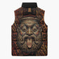 Bes Ancient Egyptian Sleeveless Puffer Jacket with Leopard Print Ankh and Eye of Horus Egyptian Deity Tribute - African Pride