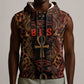 Bes Ancient Egyptian Sleeveless Zip Hoodie with Leopard Print Ankh and Eye of Horus Egyptian Deity Tribute - African Pride