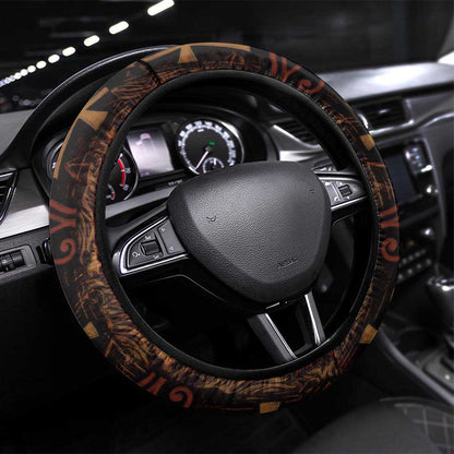 Bes Ancient Egyptian Steering Wheel Cover with Leopard Print Ankh and Eye of Horus Egyptian Deity Tribute - African Pride
