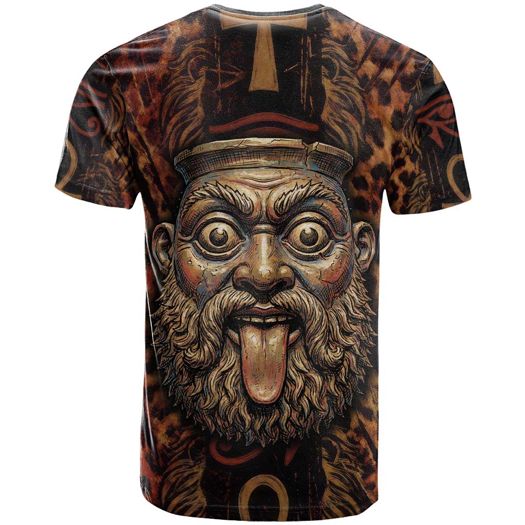 Bes Ancient Egyptian T shirt with Leopard Print Ankh and Eye of Horus Egyptian Deity Tribute - African Pride