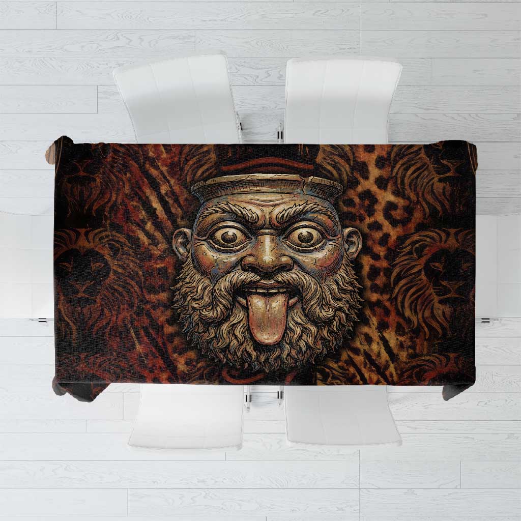 Bes Ancient Egyptian Tablecloth with Leopard Print Ankh and Eye of Horus Egyptian Deity Tribute - African Pride