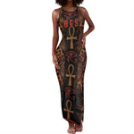 Bes Ancient Egyptian Tank Maxi Dress with Leopard Print Ankh and Eye of Horus Egyptian Deity Tribute - African Pride