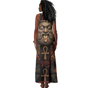 Bes Ancient Egyptian Tank Maxi Dress with Leopard Print Ankh and Eye of Horus Egyptian Deity Tribute - African Pride