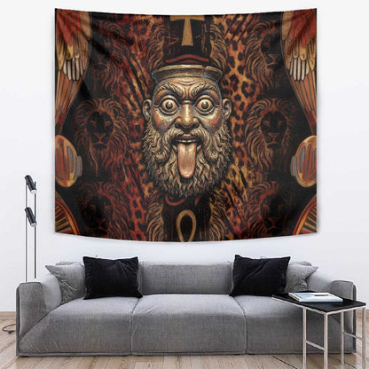 Bes Ancient Egyptian Tapestry with Leopard Print Ankh and Eye of Horus Egyptian Deity Tribute - African Pride