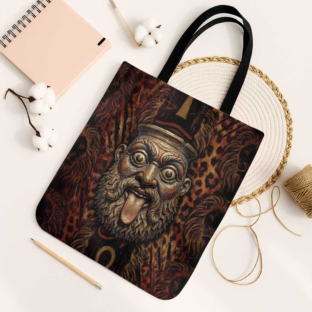 Bes Ancient Egyptian Tote Bag with Leopard Print Ankh and Eye of Horus Egyptian Deity Tribute - African Pride