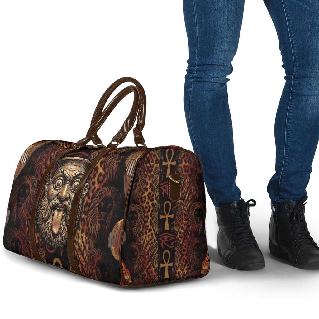 Bes Ancient Egyptian Travel Bag with Leopard Print Ankh and Eye of Horus Egyptian Deity Tribute - African Pride