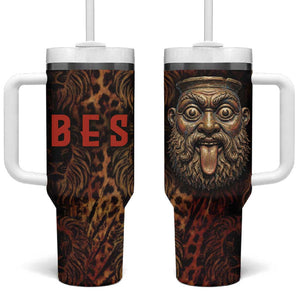 Bes Ancient Egyptian Tumbler With Handle with Leopard Print Ankh and Eye of Horus Egyptian Deity Tribute - African Pride