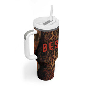 Bes Ancient Egyptian Tumbler With Handle with Leopard Print Ankh and Eye of Horus Egyptian Deity Tribute - African Pride
