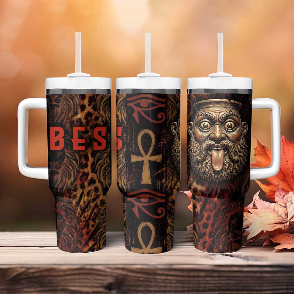Bes Ancient Egyptian Tumbler With Handle with Leopard Print Ankh and Eye of Horus Egyptian Deity Tribute - African Pride