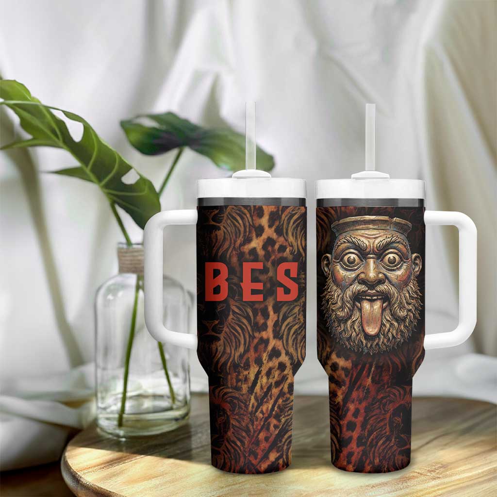 Bes Ancient Egyptian Tumbler With Handle with Leopard Print Ankh and Eye of Horus Egyptian Deity Tribute - African Pride